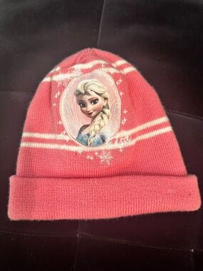 Disney Pink Elsa Knit Beanie with White Stripes